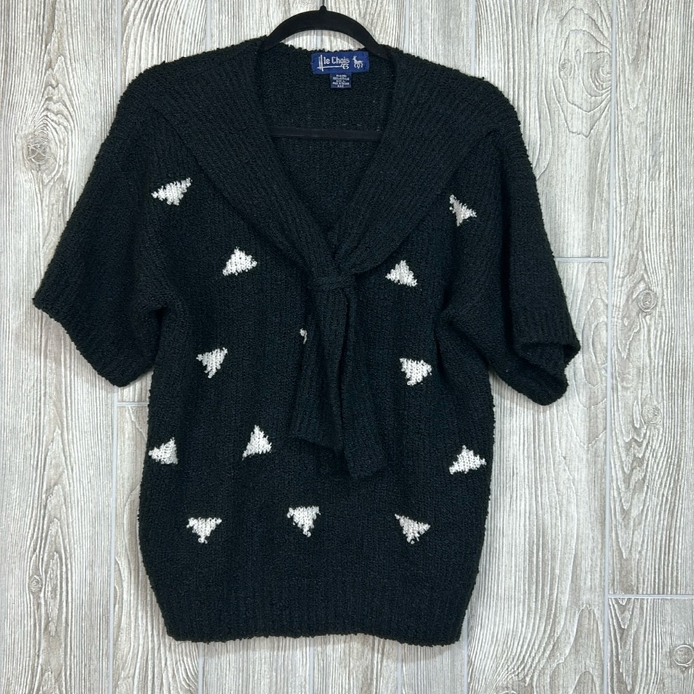 Vintage Le Chois Knit Short Sleeve Sailor Sweater Size Large